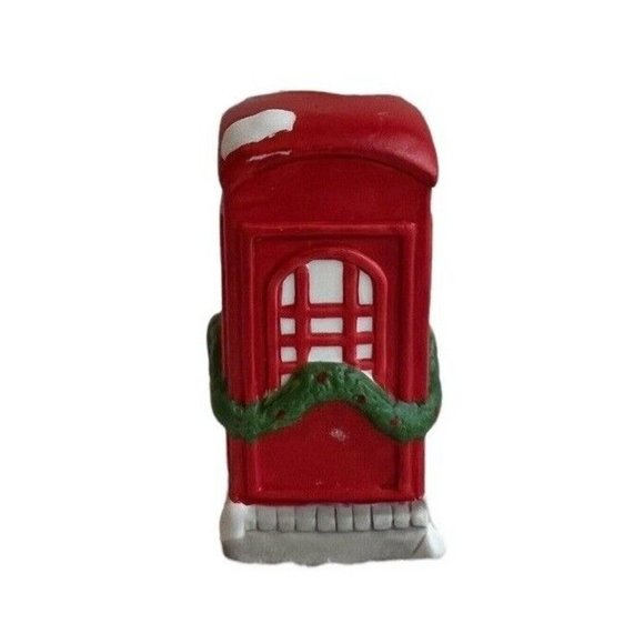 Christmas Village Accessory Ceramic Red Phone Booth Telephone - Picture 3 of 4